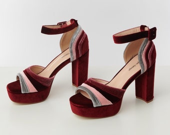 Unique Vintage Berry Stripe Platform Heels