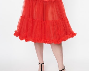 Unique Vintage Plus Size Red Retro Style Ruffled Petticoat