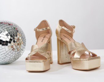 Unique Vintage Gold Deco Platform Heels