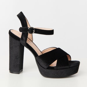 Unique Vintage Black Velvet Platform Heels image 2