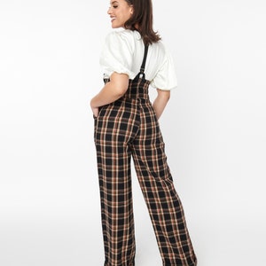 Unique Vintage 1930s Black & Auburn Plaid Thelma Suspender Pants image 2