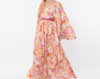 Smak Parlour Orange & Pink Mod Bloom Belted Caftan