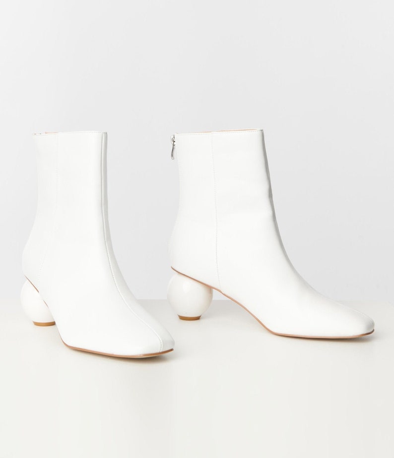 Unique Vintage White Leatherette Ball Heel Booties image 1