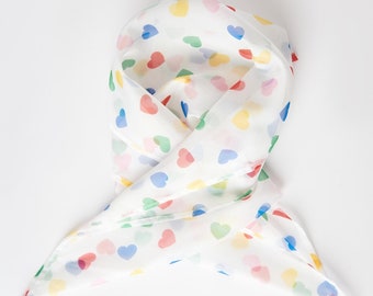 Unique Vintage White & Rainbow Heart Hair Scarf