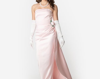 Barbie™ x Unique Vintage Pink Satin Strapless Enchanted Evening Gown