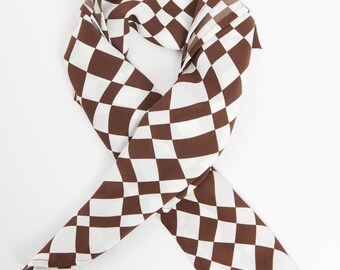 Unique Vintage Brown Distorted Check Hair Scarf