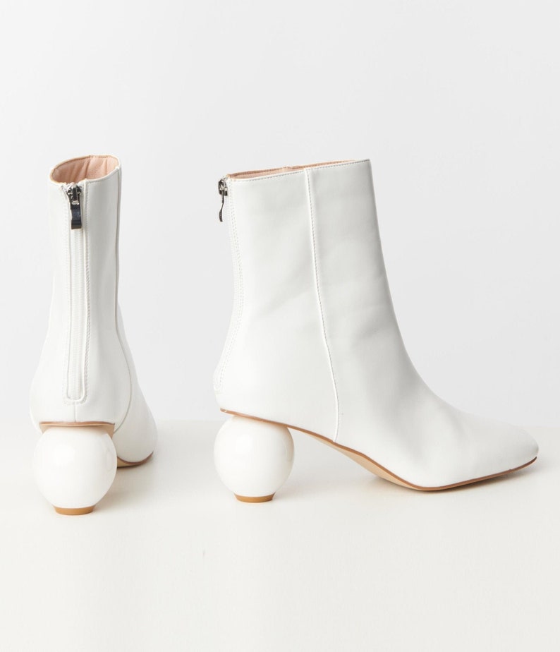 Unique Vintage White Leatherette Ball Heel Booties image 4