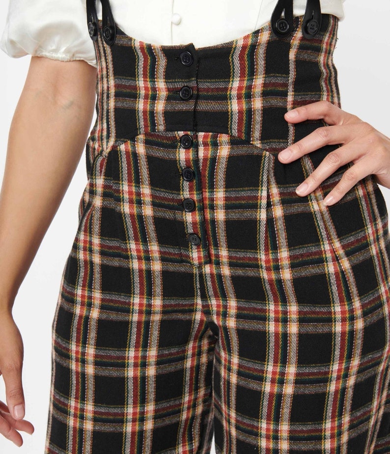 Unique Vintage 1930s Black & Auburn Plaid Thelma Suspender Pants image 3