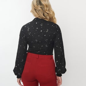 Unique Vintage 1940s Black Moon Star Print Blouse image 3