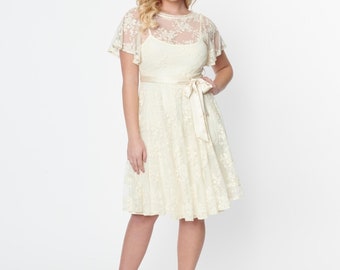 Unique Vintage 1930s Ivory Floral Lace Bridal Swing Dress