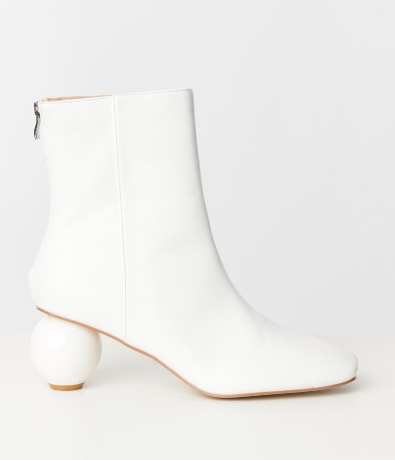 Unique Vintage White Leatherette Ball Heel Booties image 2