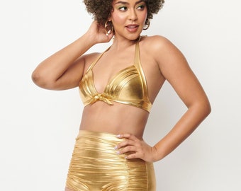 Unique Vintage Gold Monroe High Waist Swim Bottom