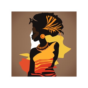 Black Woman Wall Art, Instant download, African Woman Art, Female Portrait, Abstract Illustration, Black Girl Wall Art, Black Women Print