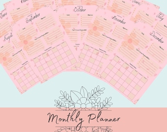 Printable Monthly Planner Template, A4 PDF Designs (Digital Download)