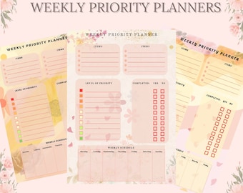 Floral Weekly Priority Planner, A4 Printable PDF