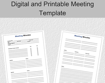 Project Management Meeting Minutes Template, Editable Word, PDF (Instant Download)
