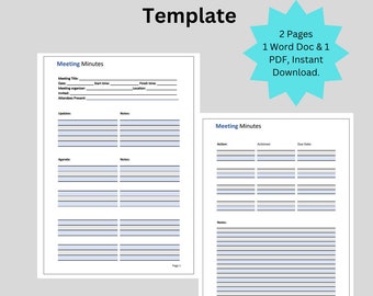 Project Meeting Minutes Template, Editable A4 (Word & PDF)