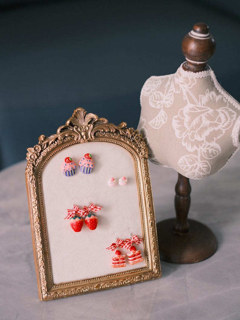 Strawberry Short Cake Earrings Kawaii Pastry Dangles Cute Cupcake