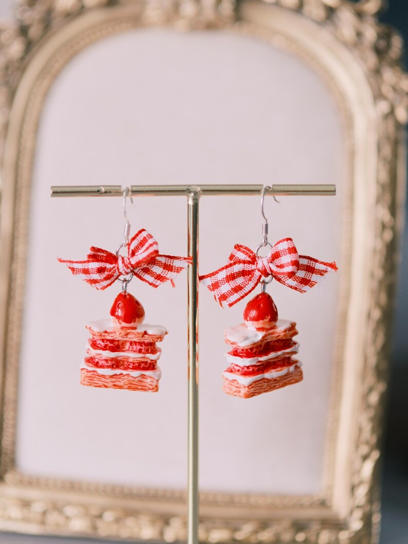 Strawberry Short Cake Earrings Kawaii Pastry Dangles Cute Cupcake