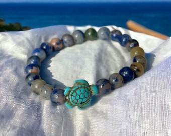 Cute Turtle Charm Bracelet Gemstone Beaded Bracelet Unique Protection Jewelry For Best Friend Gift For Mom