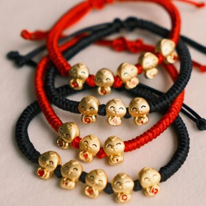 24K Gold Bracelet Chinese Zodiac Charm Bracelets Ox Adjustable Red Chain Lucky Animal Link Charms Good Luck Braided Rope Dainty Bangle Fortune Stackable Bangles 999 Solid Gold Gift For Women Men