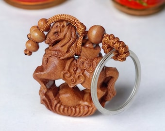 Wood engraved Keychain Chinese zodiac Bag Charm Horse keyring 21st birthday gift for him Personalized Keychain for mom