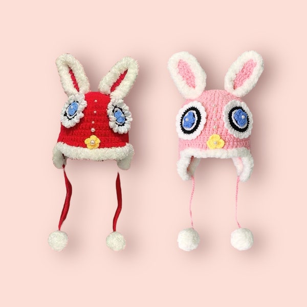 Crochet Rabbit Hat For Easter | Lunar New Year Lion Dance Winter Hat For Chinese New Year Gift 2024 Year of The Dragon