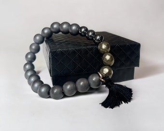 Pyrite Gemstone Bracelet For Men Beaded Hematite bracelet For Best Friend Gift For Boyfriend Birthstone Bracelet