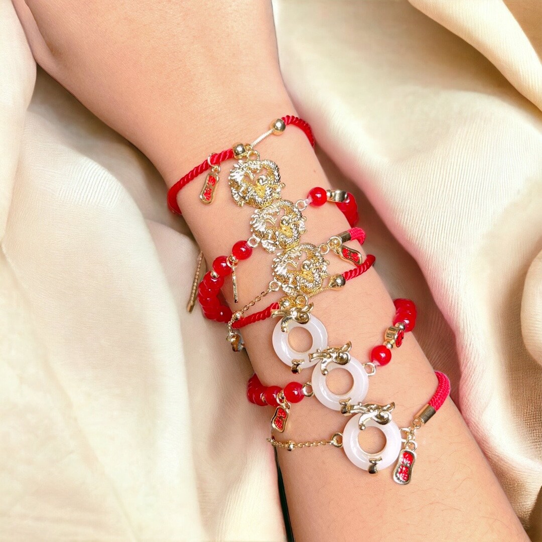 Year of the Dragon Adjustable Bracelet for Lunar New Year Gift Red