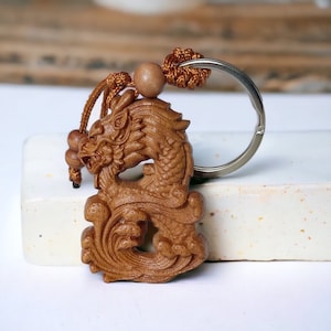 Year of The Dragon Wood Engraved Keychain Lunar New Year Zodiac Bag Charm Chinese New Year Gift Keyring For Mom