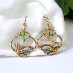 Gold Botanical Earrings For Mother's Day Gift Cute Gold Wire Flower Dangles For Get Well Soon Gift For Grandma