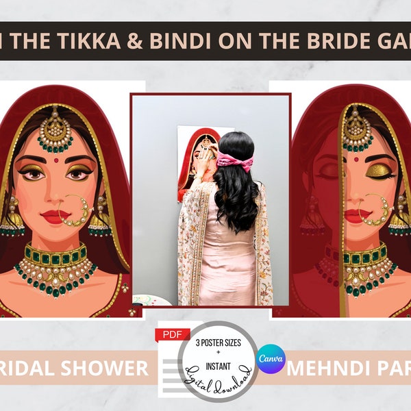 Desi INDIAN WEDDING GAMES - Pin The Tikka and Bindi on the Bride | Bridal Shower Games, Mehndi Party, Mayian Jaggo, Doli Jeopardy Games