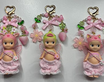 Handmade Sonny Angel Cherry Blossom Keychains with Outfits and Fairy Wings