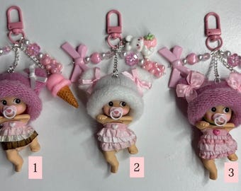 Llaveros estilo hipster de Sonny Angel Beanie Baby hechos a mano con conjunto de ropa y dijes.