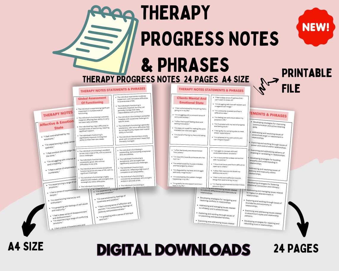 Therapy Progress Notes Cheat Sheet Phrases and Statements Counselor