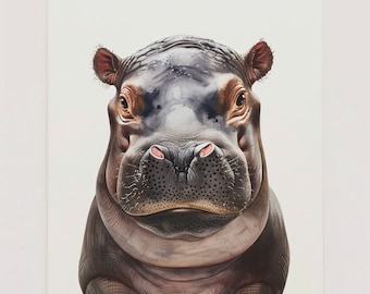 Baby Hippo Print, Playful Animal Wall Art (Digital Download)