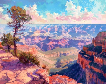 Pastel Canyon Landscape Art Print, Rustic Home Decor (Digital Download)