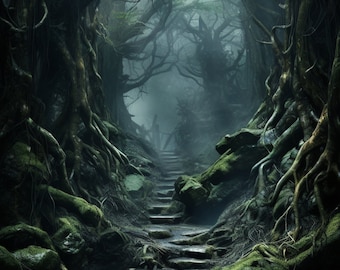 Mystical Forest Art Prints Set: Spooky Fog, Ethereal Nature (Digital Download)