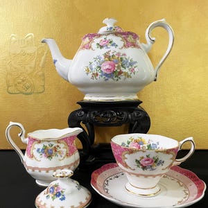 Royal Albert Lady Carlyle Large Teapot, Teacup and Creamer
