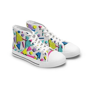 90s Pattern Women&#39;s High Top Sneakers 90s Pattern High Tops 90s Design High Top Shoes