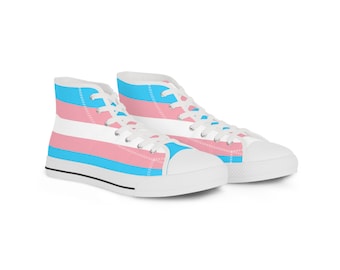 Zapatos Trans Pride, zapatos de bandera trans, zapatos altos con bandera del orgullo transgénero, zapatos altos para hombre, zapatillas con patrón de orgullo transgénero