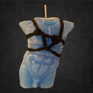 Male body shaped torso candle with Shibari rope harness decoration