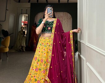 Yellow and green lehenga choli for women Haldi mahendi function reception wear chaniya choli bridesmaids lehengas party wear indian outfits