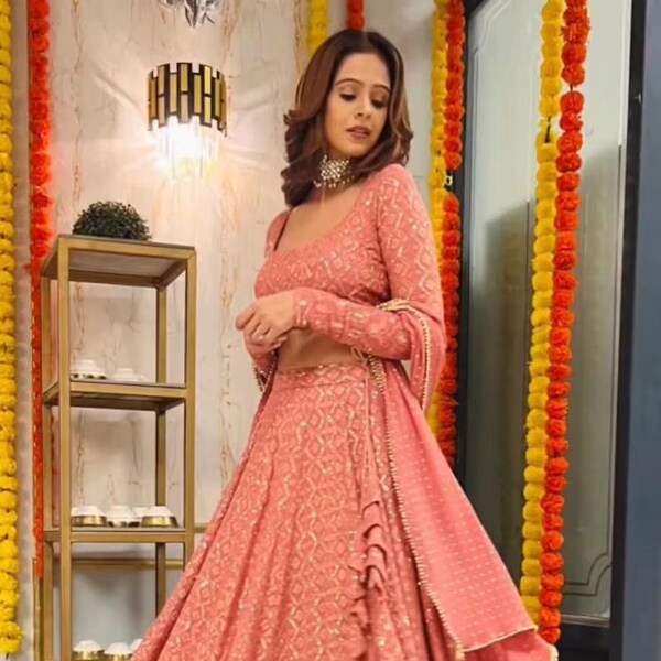 Peach colour Lehenga Choli For Women Indian Designer Lucknowi Work Chaniya choli Party Wear Dance Wear Wedding Wear reception wear Lengha