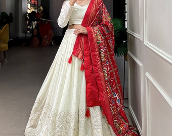 White Lehenga choli for women lucknowi paper mirror work chaniya choli Indian Wedding Wear function wear party wear Stitched White Outfits