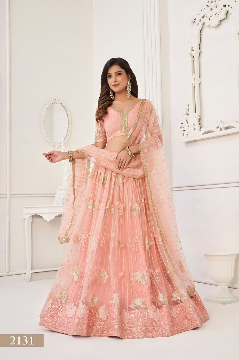Peach Lehenga Choli for Women Pastel Pink Lehengas Indian Wedding Wear