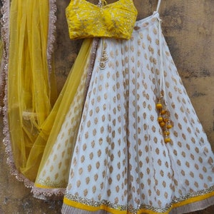 Ivory Georgette Lehenga Choli For Women Indian Wedding Wear Ghagra Choli Designer Party Wear Lengha Choli, Bridesmaid, reception wear lengha Yellow