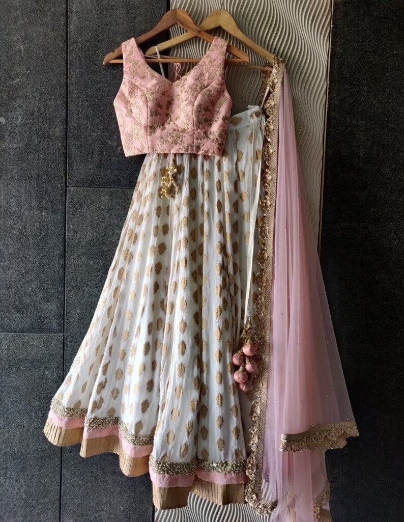 Ivory Georgette Lehenga Choli For Women Indian Wedding Wear Ghagra Choli Designer Party Wear Lengha Choli, Bridesmaid, reception wear lengha Pink