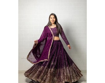 beautiful Lehenga Choli for Women Maroon Wedding wear Indian Chaniya choli Function Wear sequence work Lengha reception Wear Indian outfits