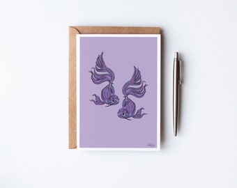 Sea life birthday card, fish card, illustrated card, greeting card, thank you card, fish print (A6 when folded)- BLANK INSIDE